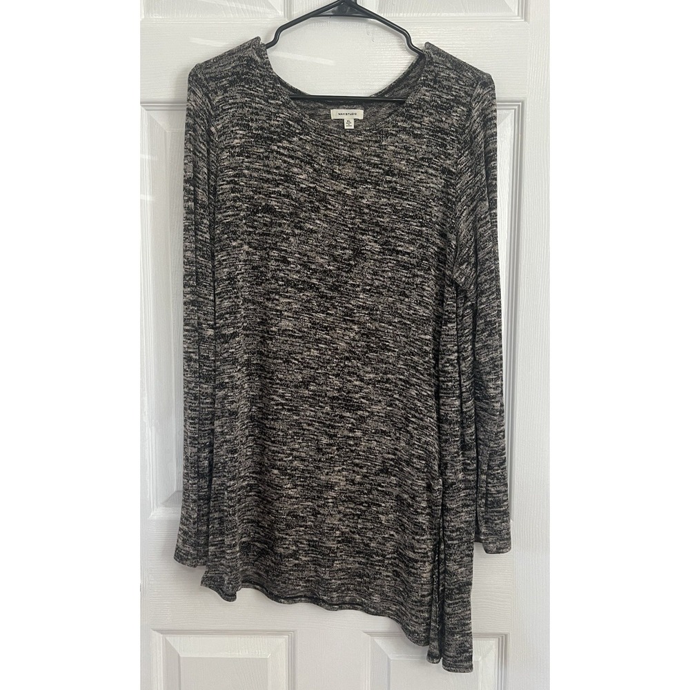 Max Studio Asymmetrical Gray Long Sleeve Tunic Long Blouse Stretch Casual Top XL
